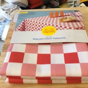 Red Checker Print Washable Fabric Tablecloth